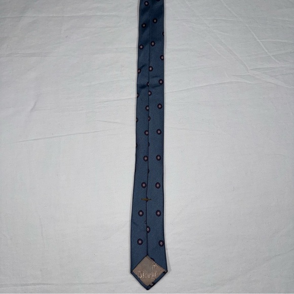 Christian Dior‎ Rare Vintage Tie Blue & White Dot Italian Silk - Picture 2 of 6